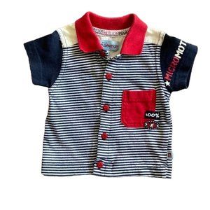 Micromotion Marine Newborn Button-Front Stripe Polo T-Shirt
